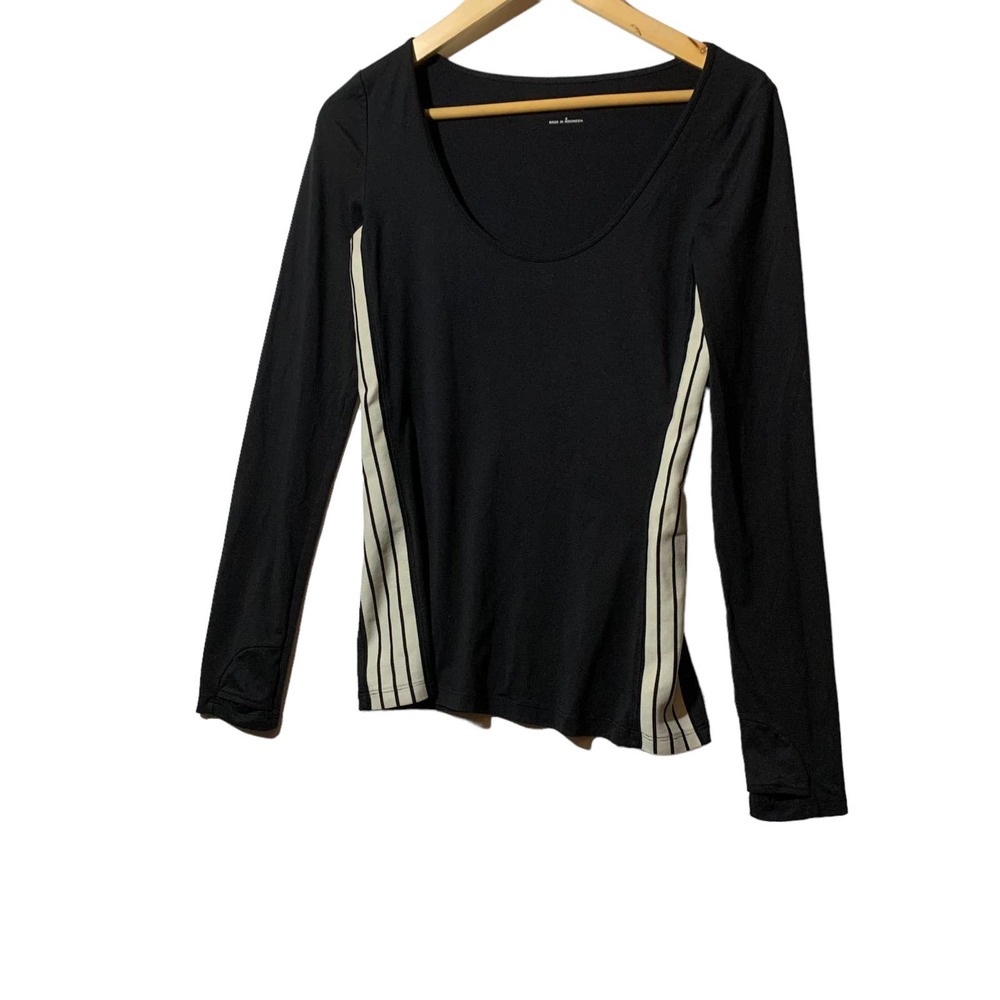 Derek Lam 10C x Athleta Black Striped Long Sleeve Top Small - Picture 2 of 4